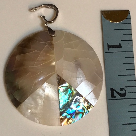 Natural Multi Color Abalone Shell Round Pendant. - Picture 3 of 9